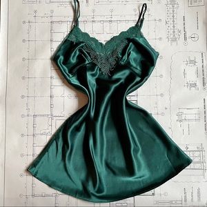 Victorias Secret heart label deep green satin slip